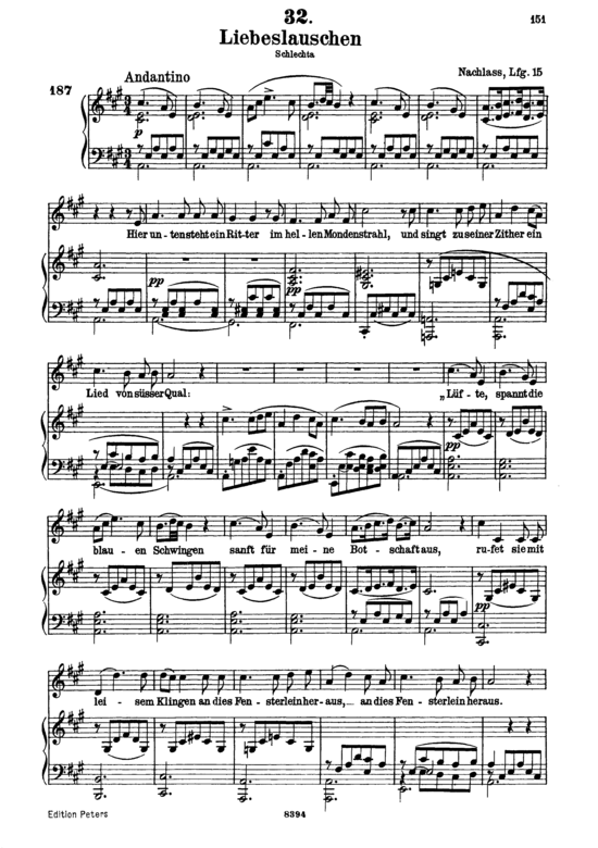 Liebeslauschen D.698 (Gesang hoch + Klavier) (Klavier  Gesang hoch) von Schubert Franz