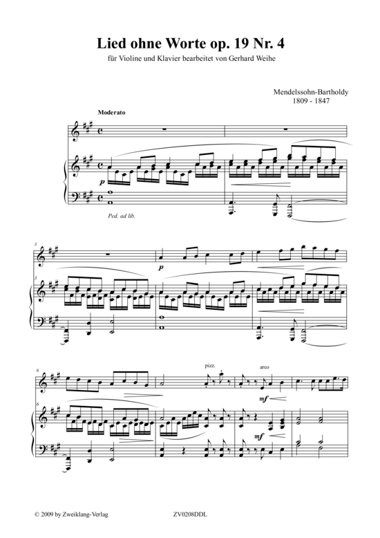 Lied ohne Worte Op.19 Nr. 4 (Violine + Klavier) (Klavier  Violine) von Felix Mendelsohn Bartholdy