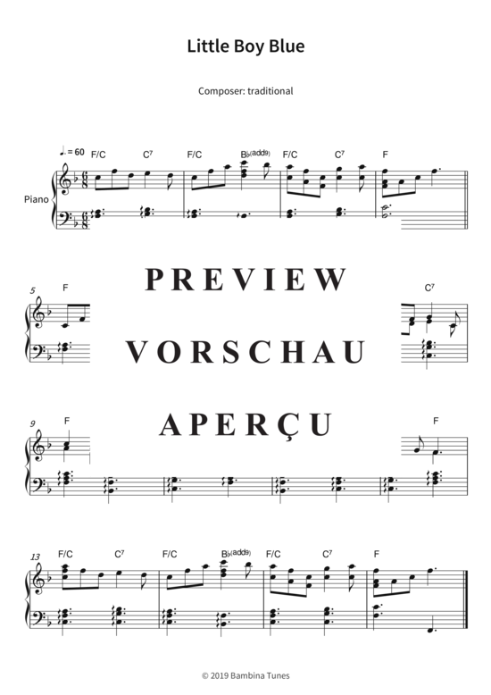 Little Boy Blue Klavier Solo PDF Noten von traditional in F Dur