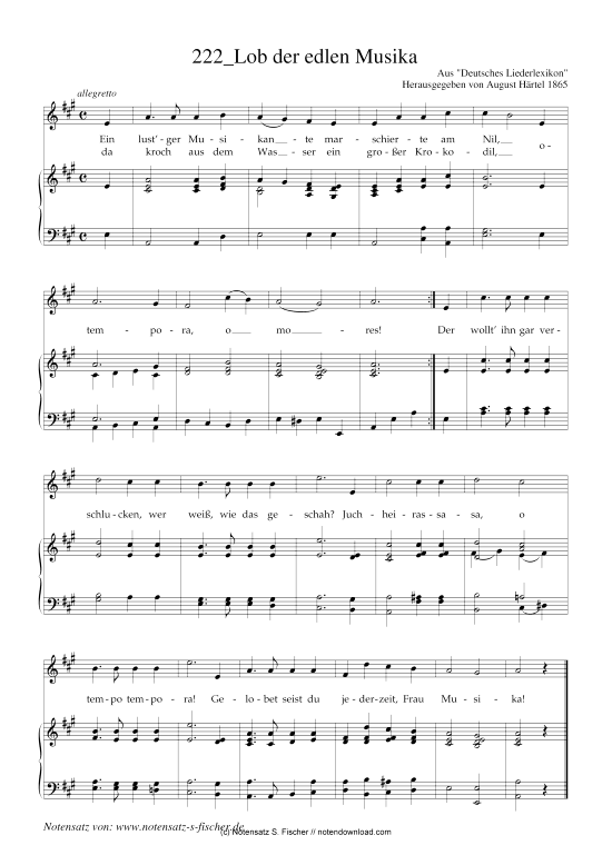 Lob der edlen Musika (Klavier + Gesang) (Klavier  Gesang) von Aus Deutsches Liederlexikon A. H rtel (1865)