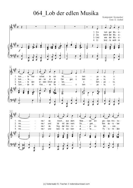 Lob der edlen Musika (Klavier + Gesang) (Klavier  Gesang) von Kronecker  E. Geibel