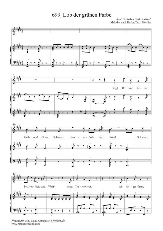 Lob der gr nen Farbe (Klavier + Gesang) (Klavier  Gesang) von Aus Deutsches Liederlexikon A. H rtel (1865)