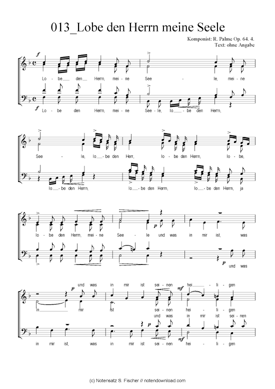 Lobe den Herrn meine Seele Gemischter Chor PDF Noten von R. Palme Op