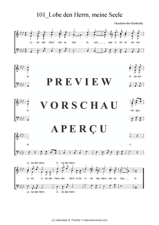 Lobe den Herrn meine Seele (Gemischter Chor SAB) (Gemischter Chor (SAB)) von Mendelssohn-Bartholdy