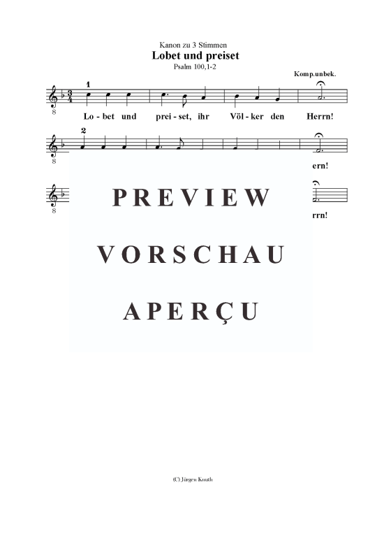 Lobet und preiset ihr V lker den Herrn (Kanon 3-stimmig) (Gesang) von unbekannt