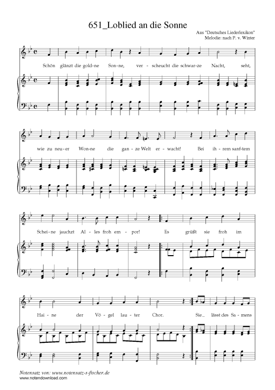 Loblied an die Sonne (Klavier + Gesang) (Klavier  Gesang) von Aus Deutsches Liederlexikon A. H rtel (1865)