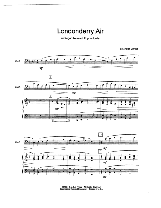 Londonderry Air (Euphonium + Klavier) (Klavier  Euphonium) von Keith Mehlan