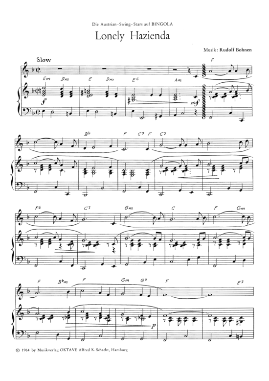 Lonely Hazienda (Klavier + Stimme in C) (Klavier  Melodieinstr.) von Austrian-Swing-Stars (1964)