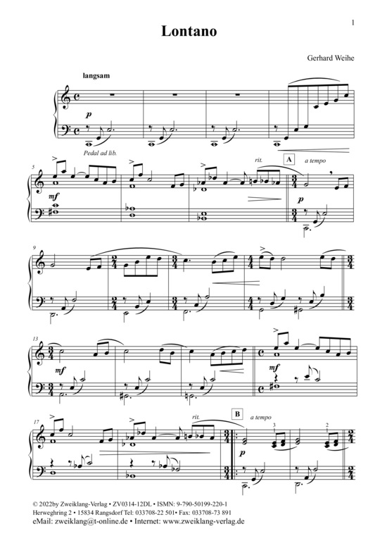Lontano (Klavier Solo) (Klavier Solo) von Gerhard Weihe