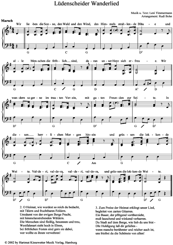 L denscheider Wanderlied (Klavier  Gesang) von Leni Timmermann (1901-1992)