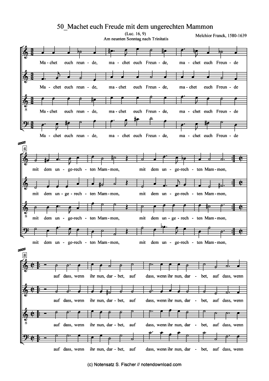 Machet euch Freude mit dem ungerechten Mammon (Gemischter Chor) (Gemischter Chor) von Melchior Franck (1580-1639)