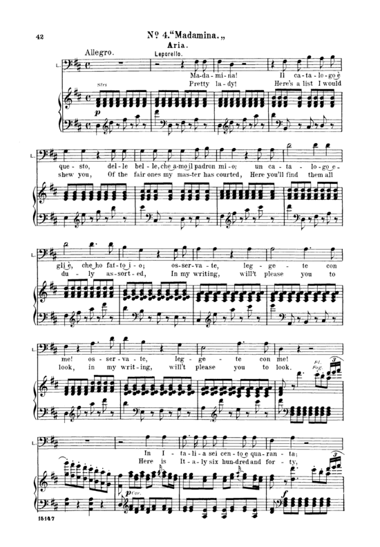 Madamina il catalogo e questo (Klavier + Bass Bariton Solo) (Klavier  Bass) von W. A. Mozart (K.527)