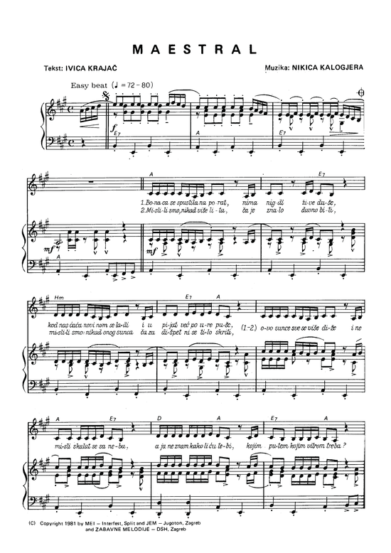Maestral (Klavier + Gesang) (Klavier  Gesang) von Nikica Kalogjera