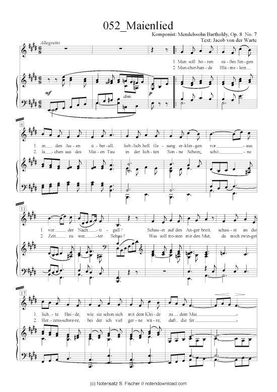 Maienlied (Klavier + Gesang) (Klavier  Gesang) von Felix Mendelssohn Bartholdy (1809-1947)
