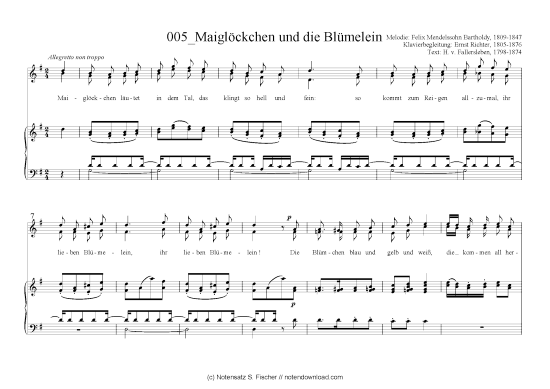 Maigl ckchen und die Bl melein (Klavier + Gesang) (Klavier  Gesang) von Felix Mendelssohn Bartholdy (1809-1847)