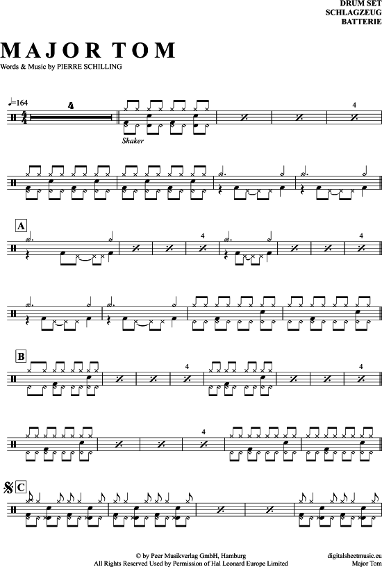 Major Tom Drums PDF Noten von Peter Schilling in 7150620