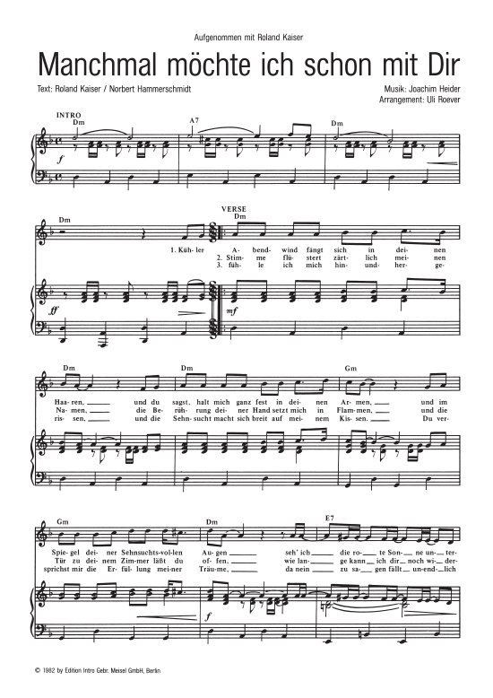 Manchmal Möchte Ich Schon Mit Dir Manchmal möchte ich schon mit Dir Klavier + Gesang - PDF Noten von