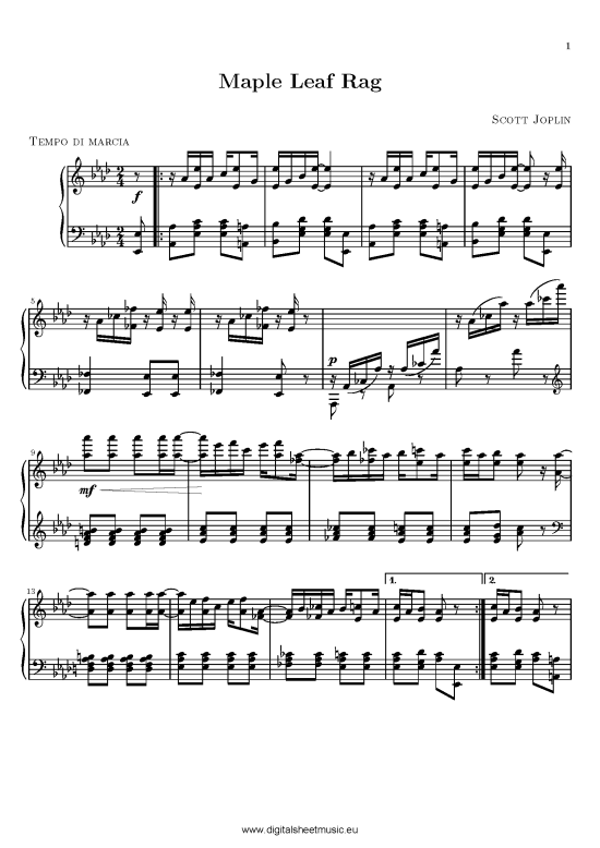 Maple Leaf Rag (Klavier Solo) (Klavier Solo) von Scott Joplin (1868-1917)