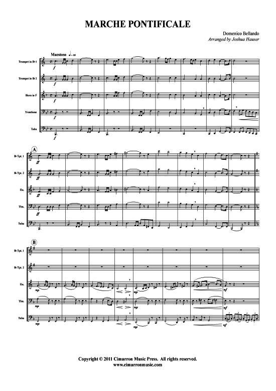 Marche Pontificale (Blechbl auml serquintett) (Quintett (Blech Brass)) von Domenico Bellando