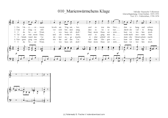 Marienw rmchens Klage (Klavier + Gesang) (Klavier  Gesang) von Russische Volksweise