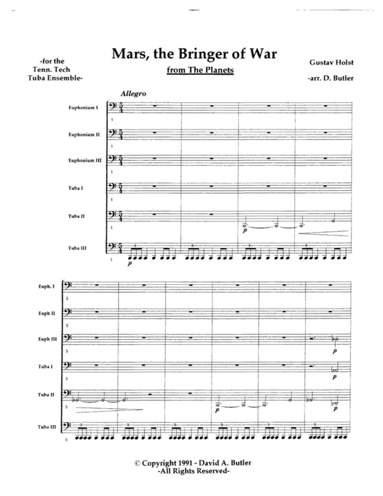 Mars the Bringer of War from The Planets (Tuba Ensemble EEETTT) (Ensemble (Blechbl ser)) von Gustav Holst