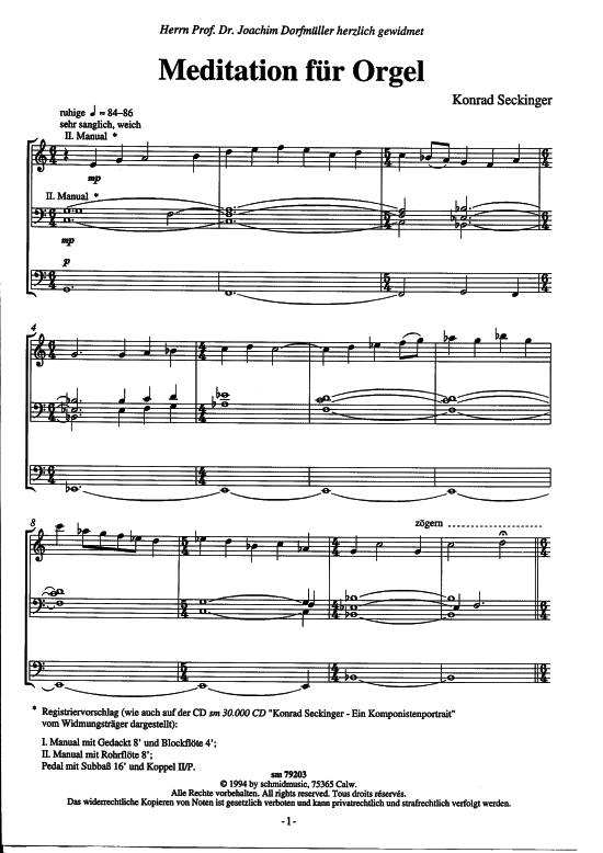 Meditation (Orgel Solo) (Orgel Solo) von Konrad Seckinger (1991)