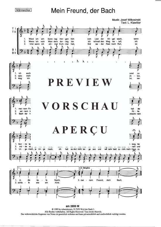 Mein Freund der Bach (M auml nnerchor) (M nnerchor) von Josef Wilkosinski