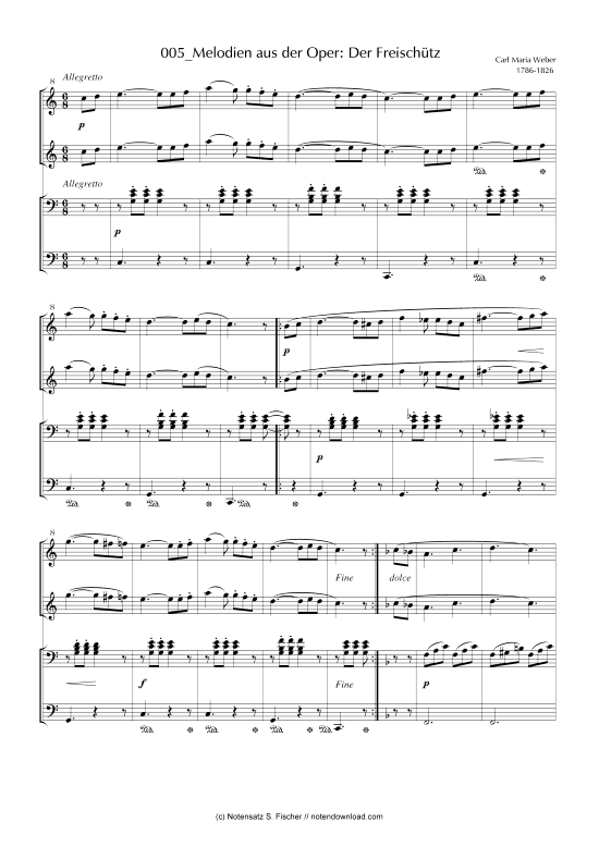 Melodien aus der Oper Der Freisch tz (Klavier vierh ndig) (Klavier vierh ndig) von Carl Maria Weber 1786-1826 