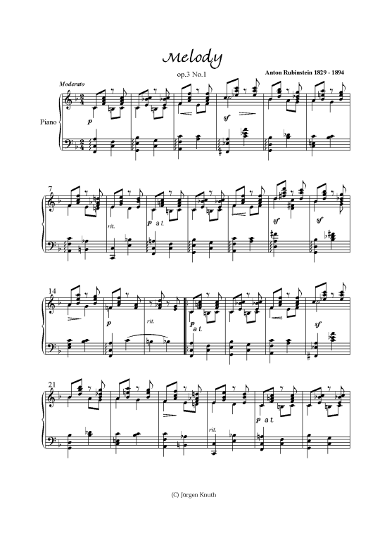 Melody op.3. No.1 (Klavier Solo) (Klavier Solo) von Anton Rubinstein 1829 - 1894