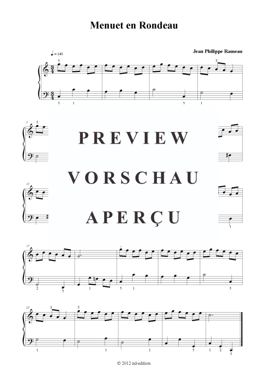 Menuet en Rondeau (Klavier solo leicht) (Klavier einfach) von Jean Philippe Rameau (bearb.)