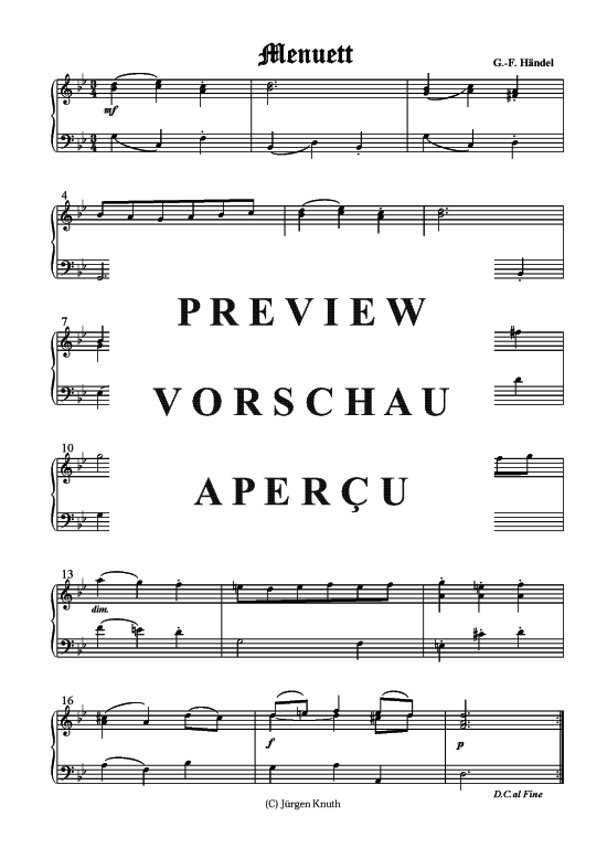 Menuett (Orgel Klavier Solo) (Klavier Solo) von G.-F. H ndel