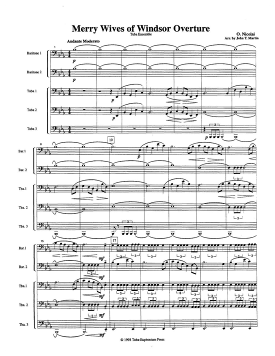Merry Wives of Windsor Overture (Tuba Quintett EETTT) (Quintett (Tuba)) von Otto Nicolai