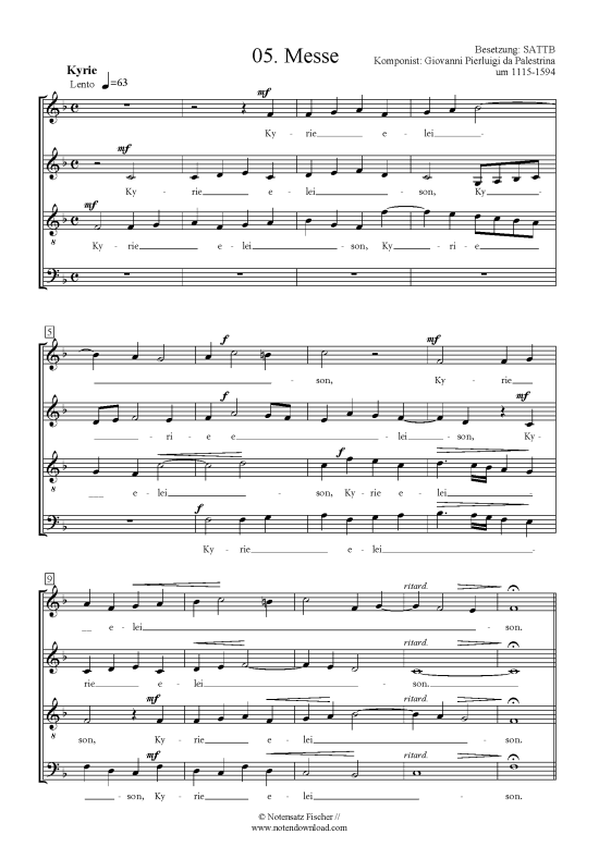 Messe (Gemischter Chor SAATB) (Gemischter Chor (5 stimmig)) von Giovanni Pierluigi da Palestrina um 1515-1594