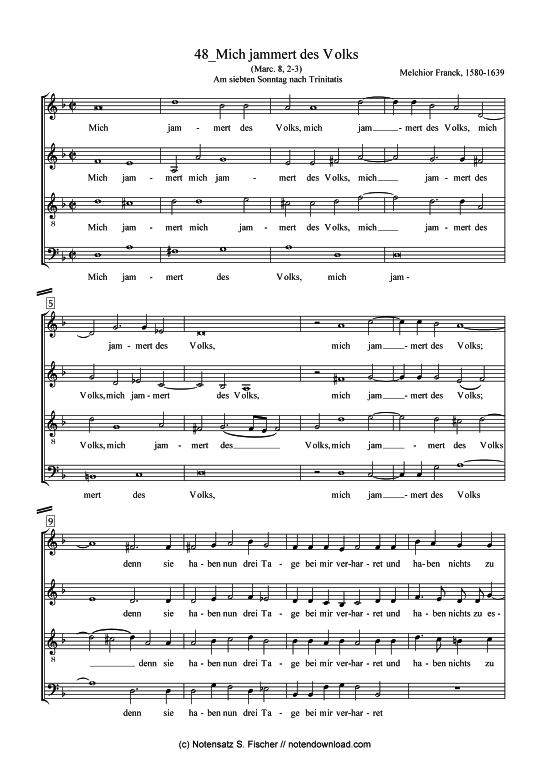 Mich jammert des Volks (Gemischter Chor) (Gemischter Chor) von Melchior Franck (1580-1639)