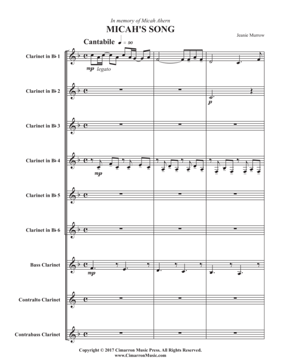 Michah acute s Song (Klarinetten Ensemble 1-9 Klarinetten) (Ensemble (Holzbl ser)) von Jeanie Murrow