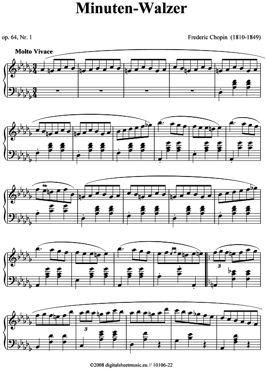 Minutenwalzer (op.64 Nr. 1) (Klavier Solo) von Frederic Chopin (1810-1849)