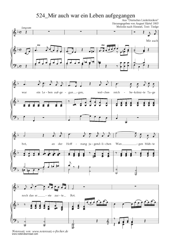 Mir auch war ein Leben aufgegangen (Klavier + Gesang) (Klavier  Gesang) von Aus Deutsches Liederlexikon A. H rtel (1865)
