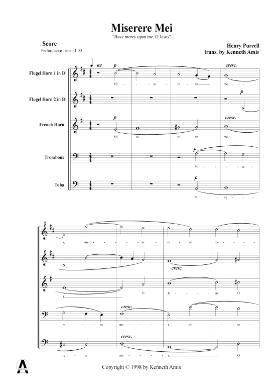 Miserere Mei (Blechbl auml serquintett) (Quintett (Blech Brass)) von Henry Purcell