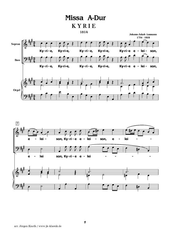 Missa A-Dur (Sopran Bass + Orgel) (Orgel  Gesang) von Johann-Jakob Ammann 1754 - 1818  arr. J rgen Knuth