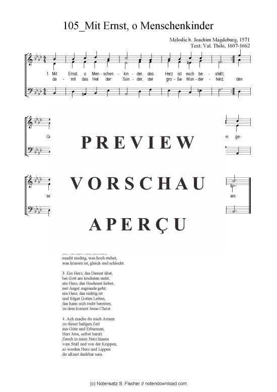 Mit Ernst o Menschenkinder (Gemischter Chor SAB) (Gemischter Chor (SAB)) von Melodie b. Joachim Magdeburg 1571  Val. Thilo 1607-1662