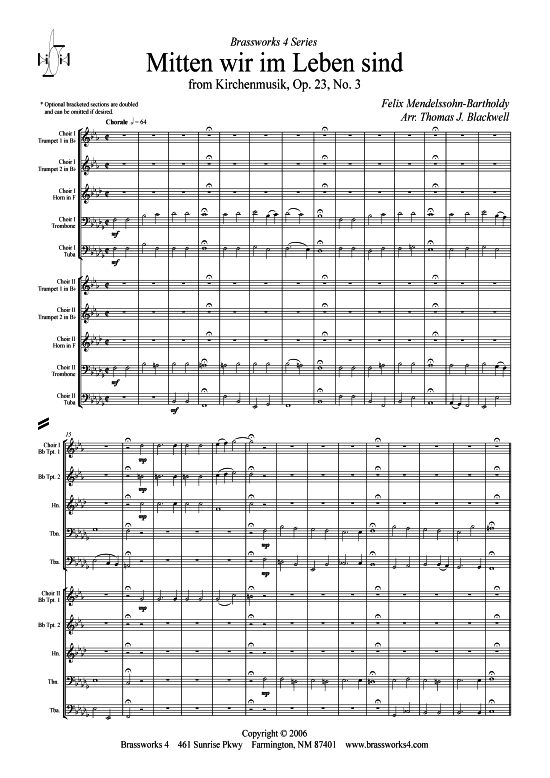 Mitten wir im Leben sind (Brass Ensemble) (Ensemble (Blechbl ser)) von Felix von Mendelssohn-Bartholdy