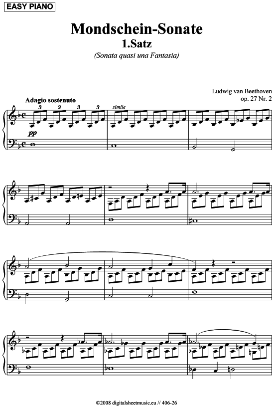 Mondscheinsonate (Klavier solo leicht) (Klavier einfach) von Ludwig van Beethoven (bearb.)