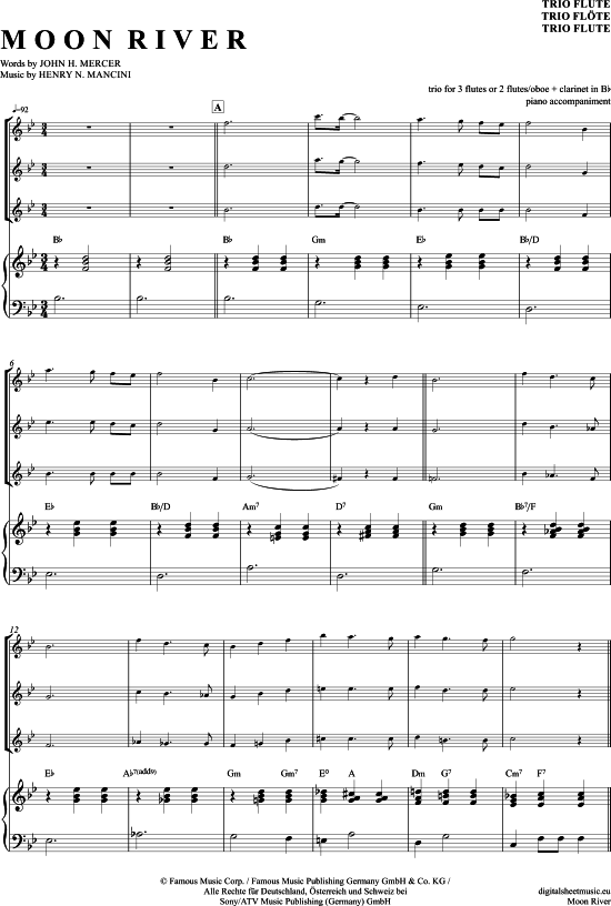 Moon River (Fl ten Trio + Klavier) (Trio (Fl te)) von Henry Mancini