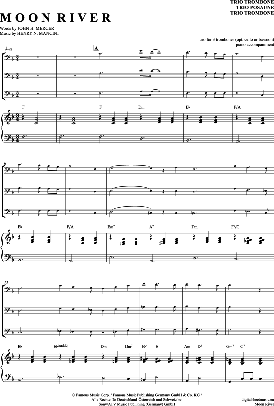 Moon River (Posaunen Trio + Klavier) (Trio (Posaune)) von Henry Mancini