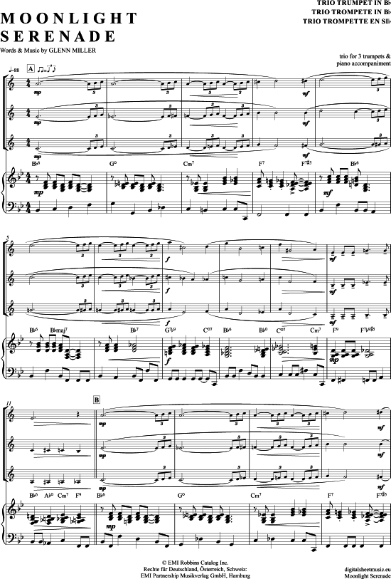 Moonlight Serenade (Trompeten Trio + Klavier) (Trio (Trompete)) von Glenn Miller and his Orchestra