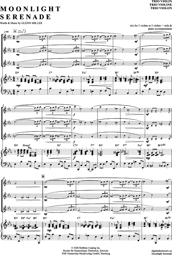 Moonlight Serenade (Violinen Trio + Klavier) (Trio (Violine)) von Glenn Miller and his Orchestra