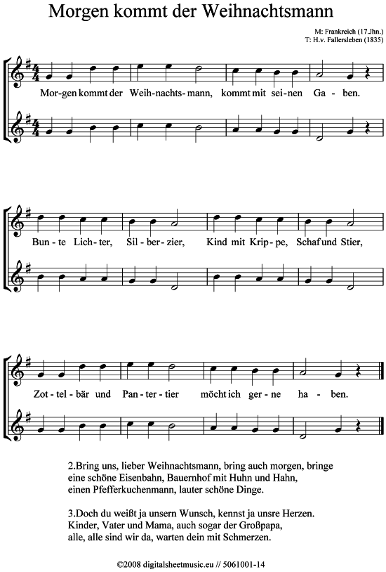kommt der Weihnachtsmann 2x AltSaxophon PDF Noten von