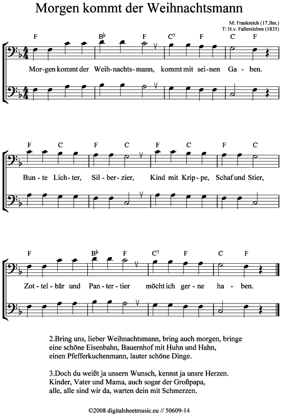 Morgen kommt der Weihnachtsmann 2x Posaune in C - PDF Noten von