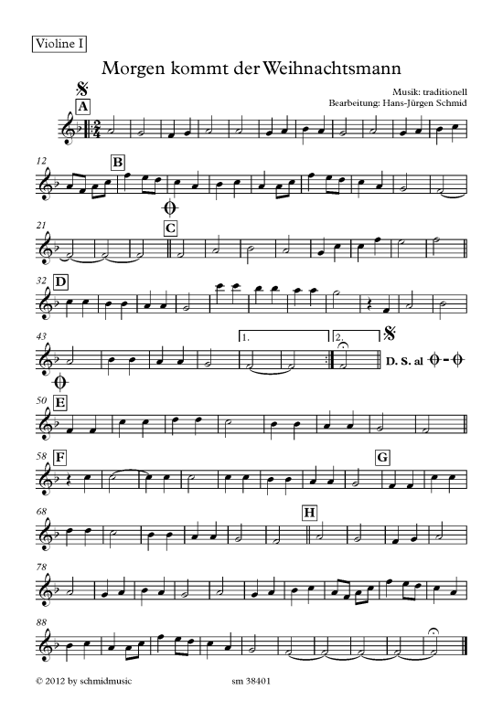 Morgen kommt der Weihnachtsmann Stimmensatz (Streich-Quintett + Klavier) (Quintett (Streicher)) von Satz Hans-Juergen Schmid