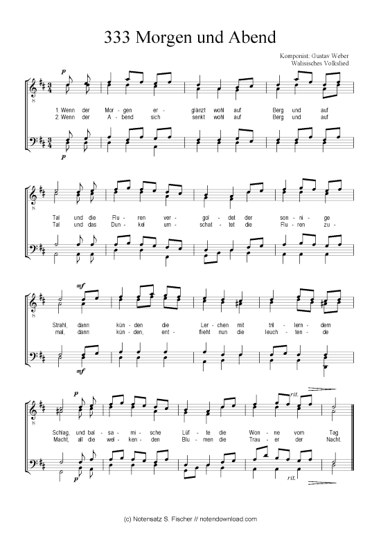 Morgen und Abend (M nnerchor) (M nnerchor) von Gustav Weber Walisisches Volkslied